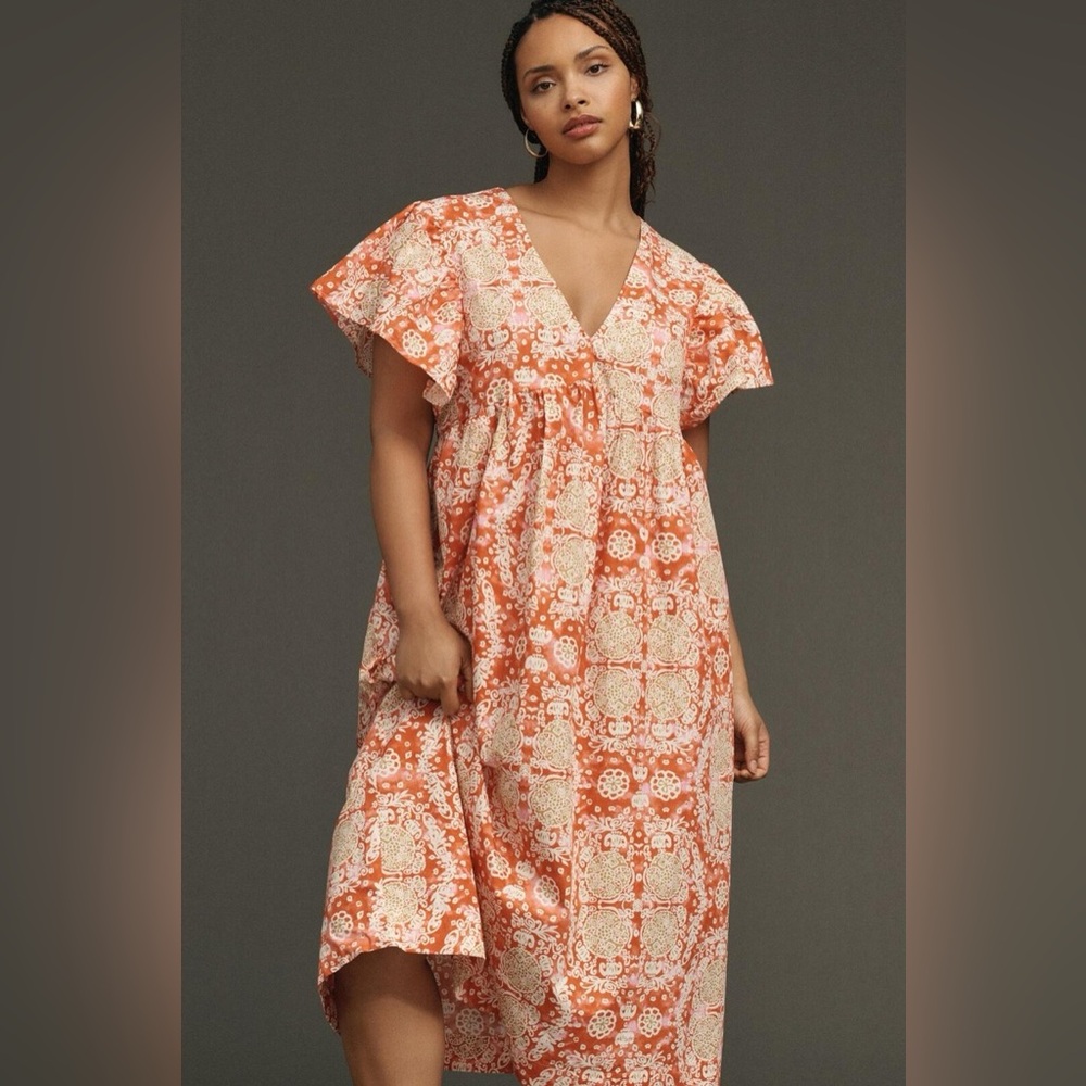 Anthropologie ⚜️ Maeve Printed Flutter-Sleeve Babydoll Dress - Picture 1 of 12